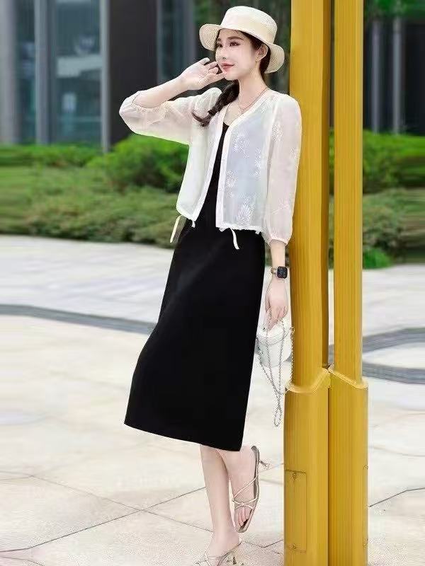 时尚风优雅风时尚套装时尚洋气薄外套套装吊带裙套装