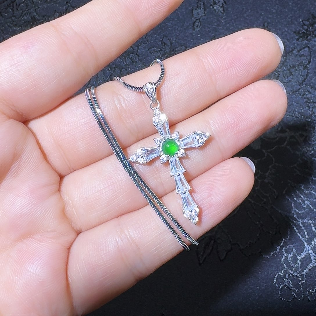 翡翠吊坠(不含链)银S925镶嵌十