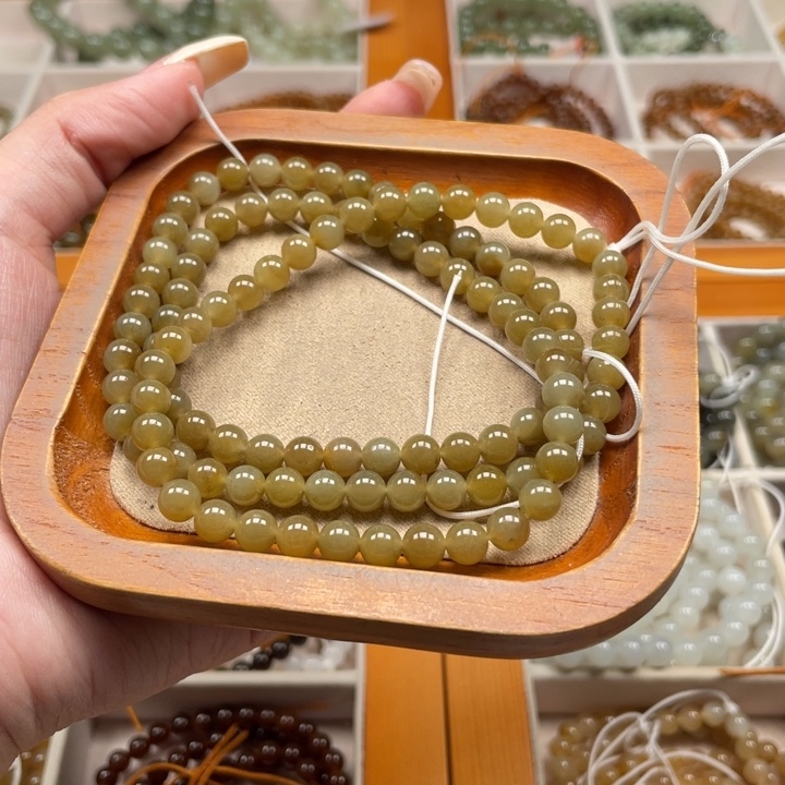 和田玉未镶嵌珠串6mm