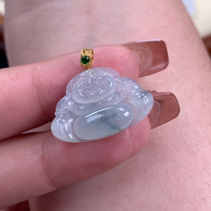 翡翠颈饰18K金镶嵌佛公