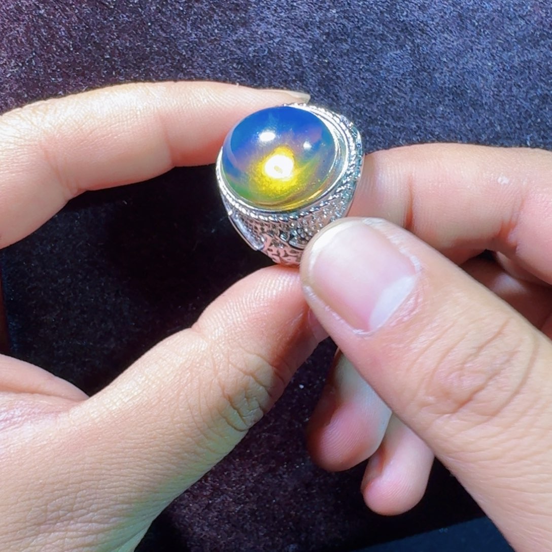 琥珀银S925镶嵌裸石了戒指