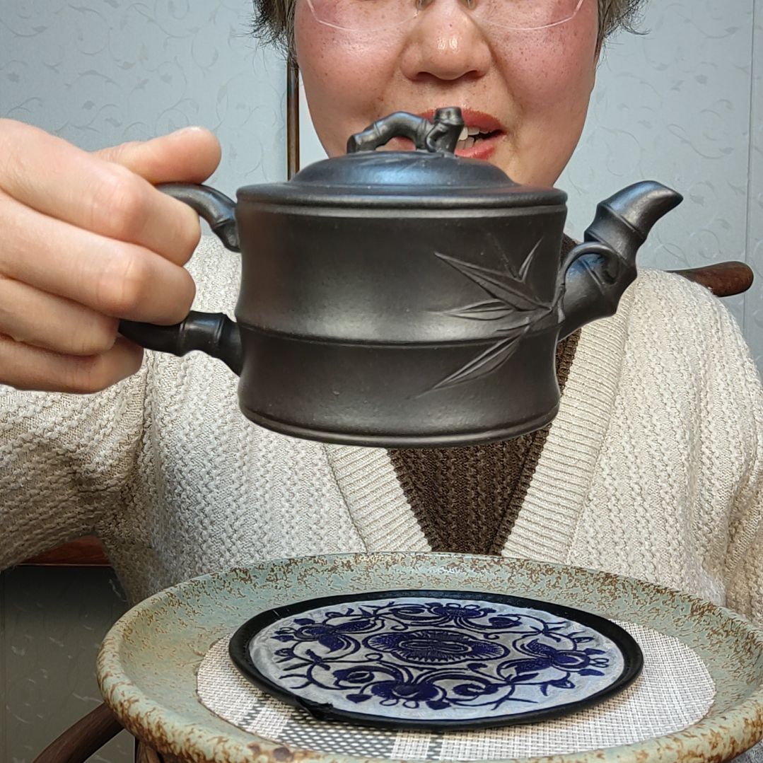 紫砂茶壶石黄竹节壶300毫升左右