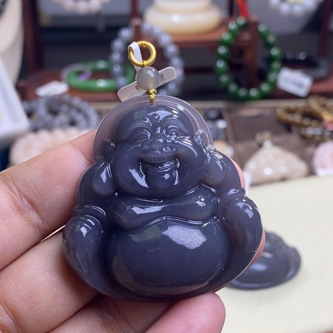 和田玉毕业级烟紫帝王紫高冰佛公吊坠未镶嵌静*