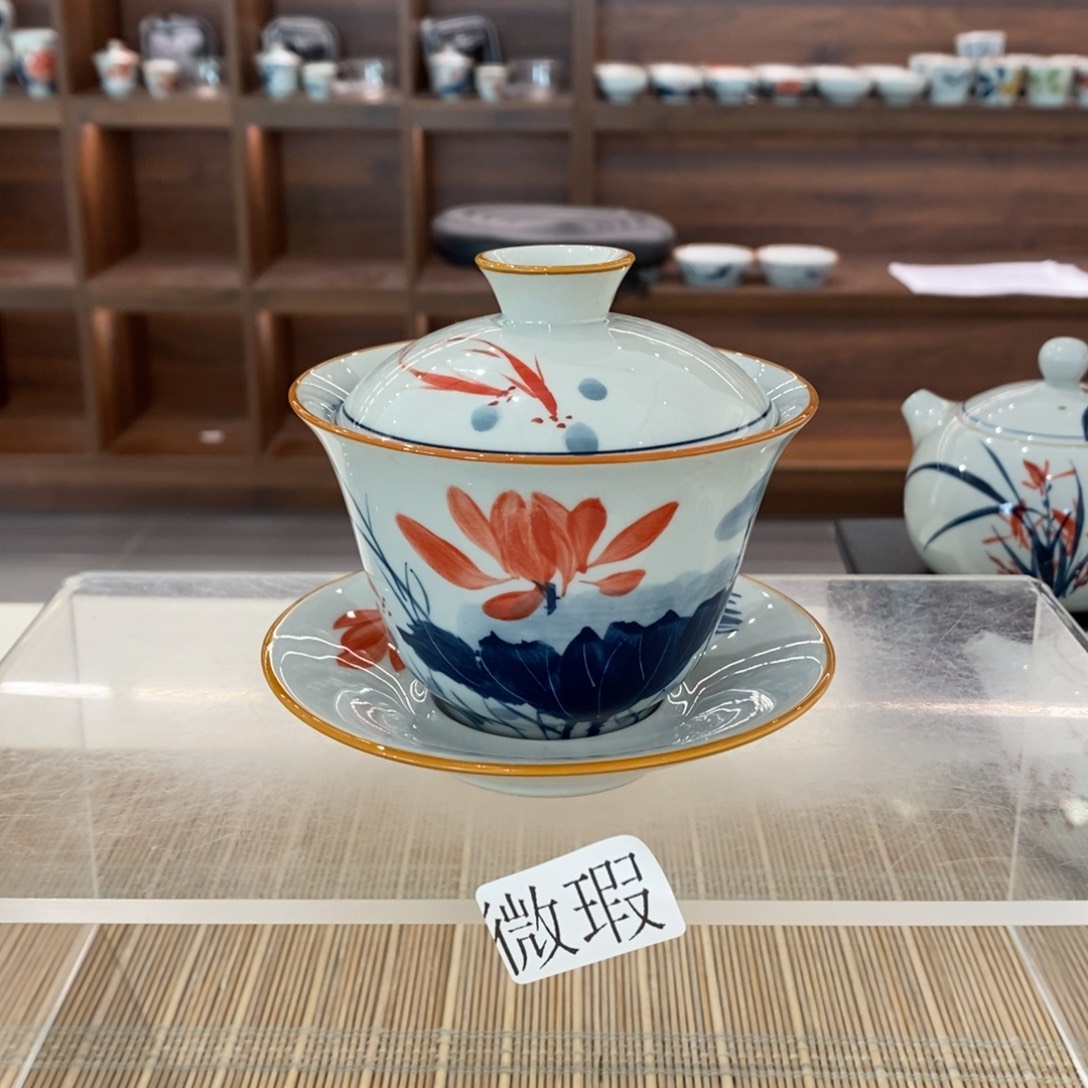 釉下手绘茶具微瑕手工绘制