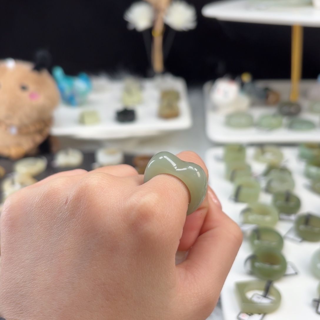 和田玉未镶嵌戒指o113奶蓝猫猫头17.4