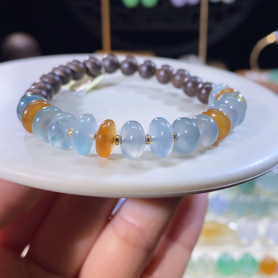 翡翠18K金镶嵌吊坠(不含链)翡翠小鼓珠手串