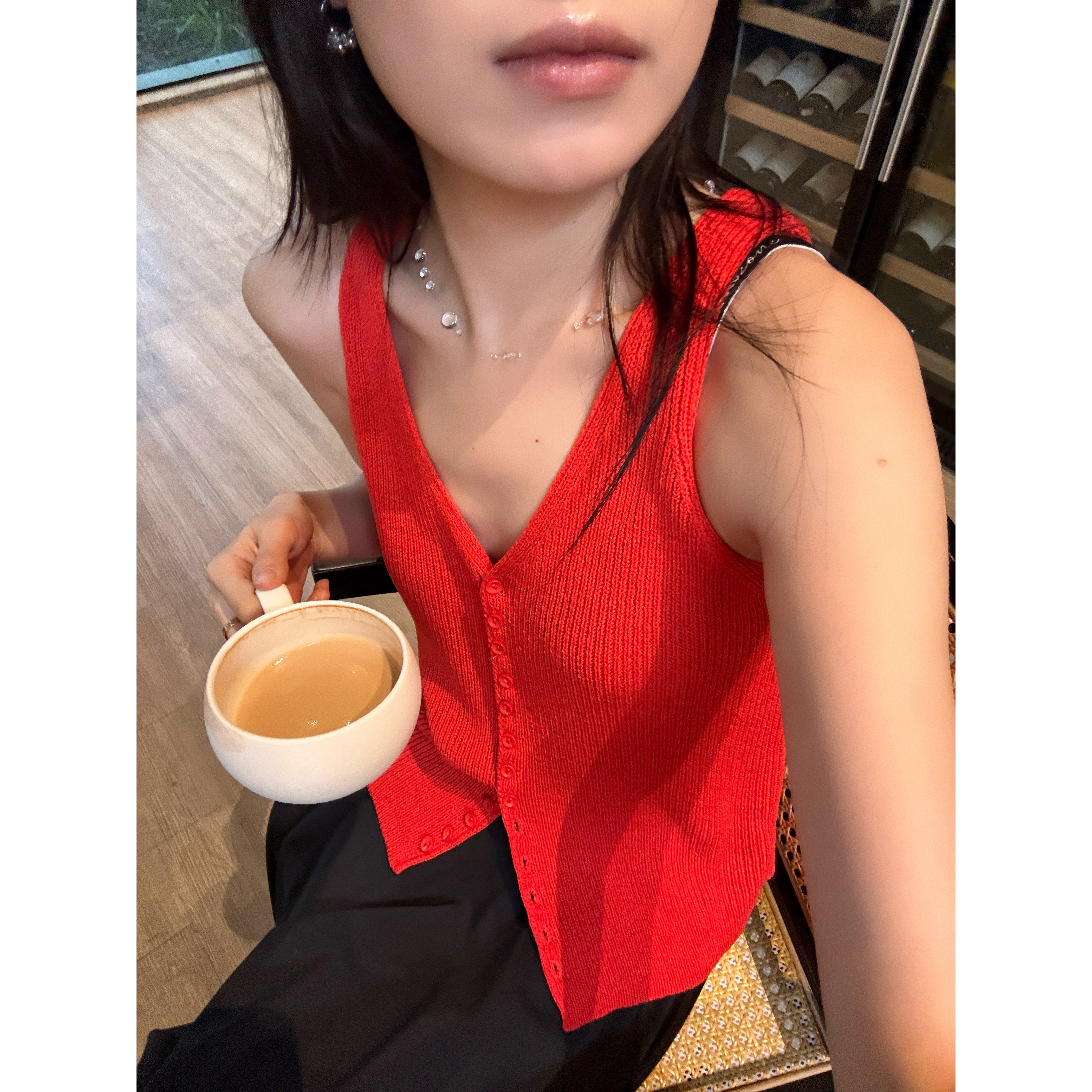 Seyora【灼华】亚麻V领单排扣开衫修身百搭背心 D30934SY51