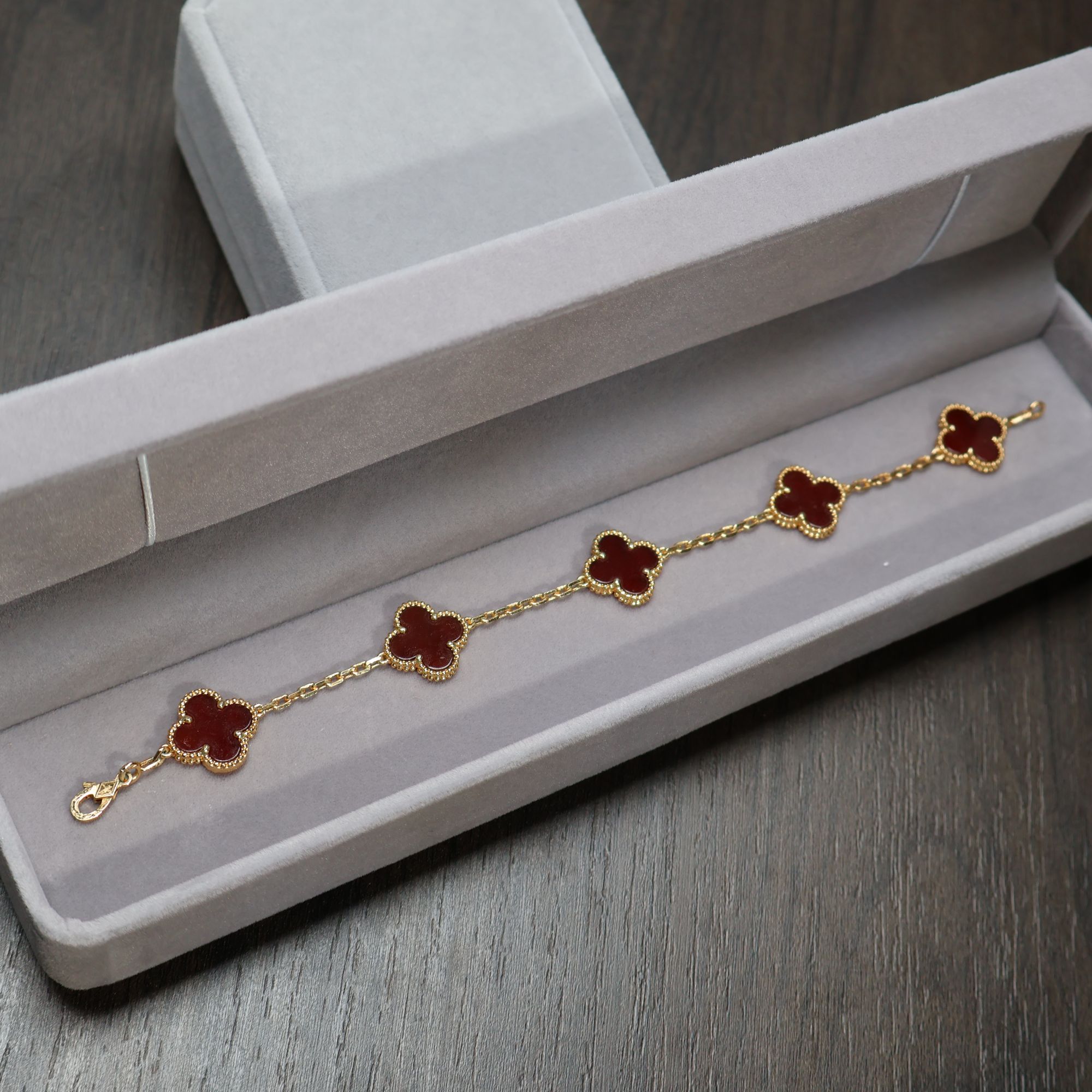 【梵璇珠宝】18k金 红五花手链k黄【粗链条薄花瘦花】