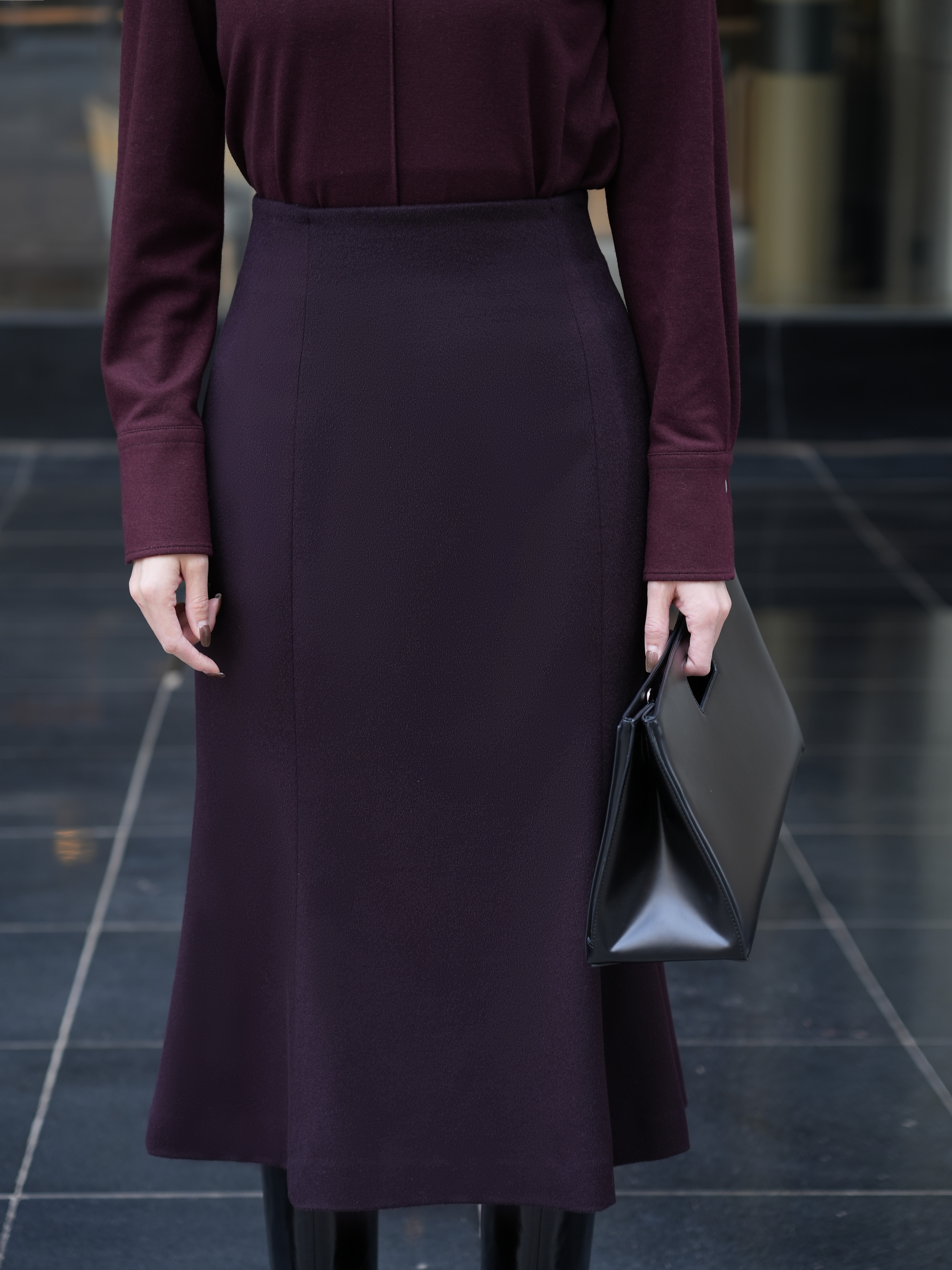 [云绒蝶影]深紫色全羊毛小鱼尾半裙