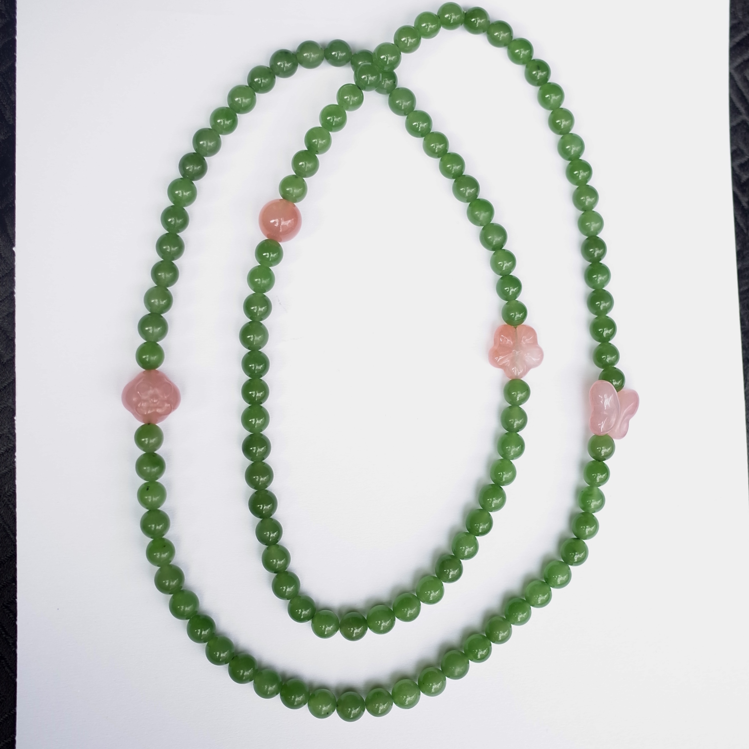 天然和田碧玉6mm手串项链两用款，苹果绿 阳绿色