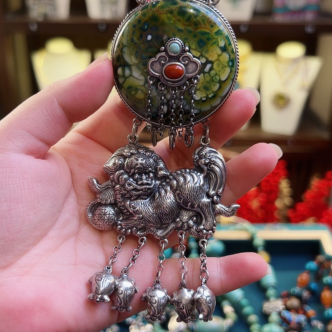 玛瑙颈饰银S925镶嵌古风