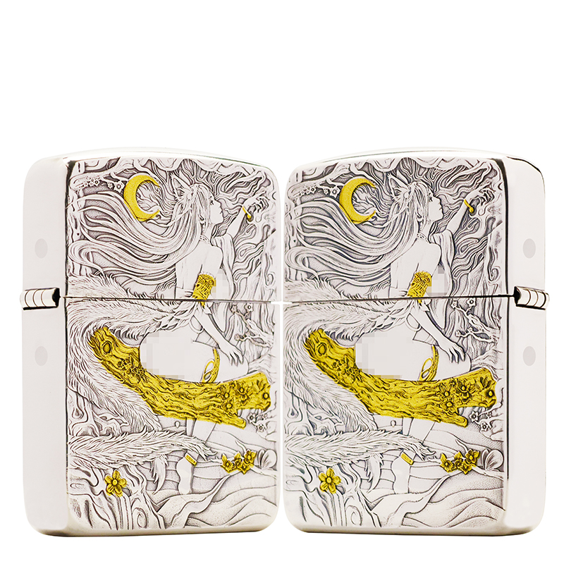 ZIPPO/之宝打火机1941【双面二代望月】镀银鎏金原装煤油机DYJ1
