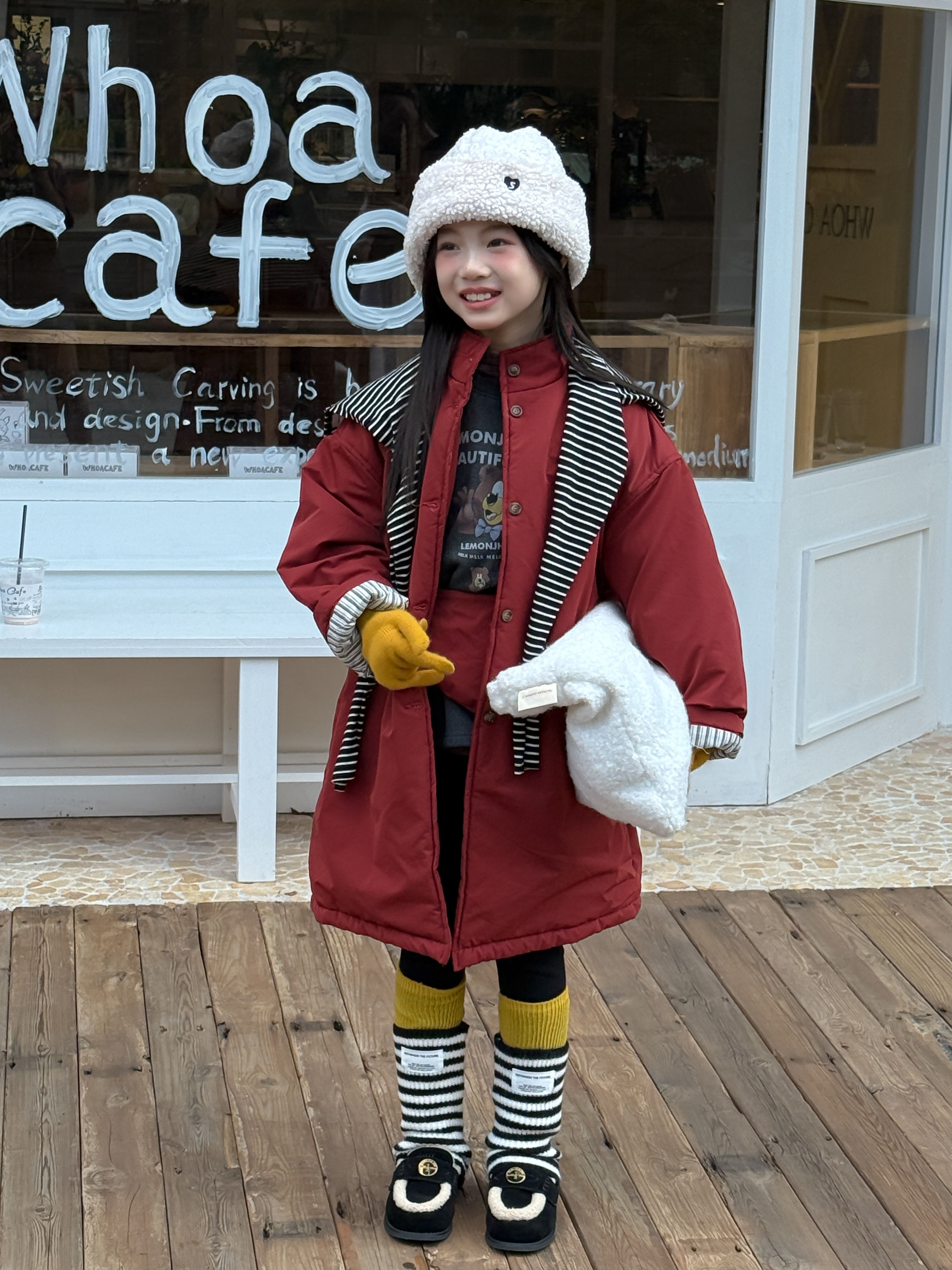 LJ-72503-柠檬酱童装女童2025冬季新款长款棉衣+包包