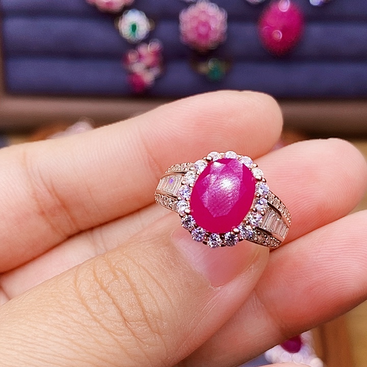 红宝石戒指银S925镶嵌