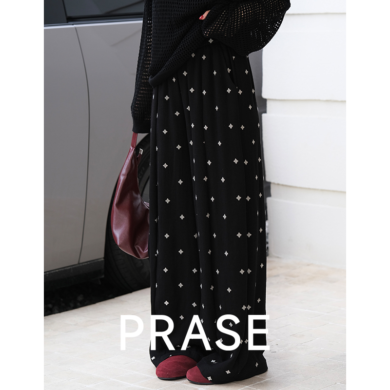 PRASE·噜【花季乐章】微胖轻奢设计款秋亚麻时尚绣花休闲裤PR505C85