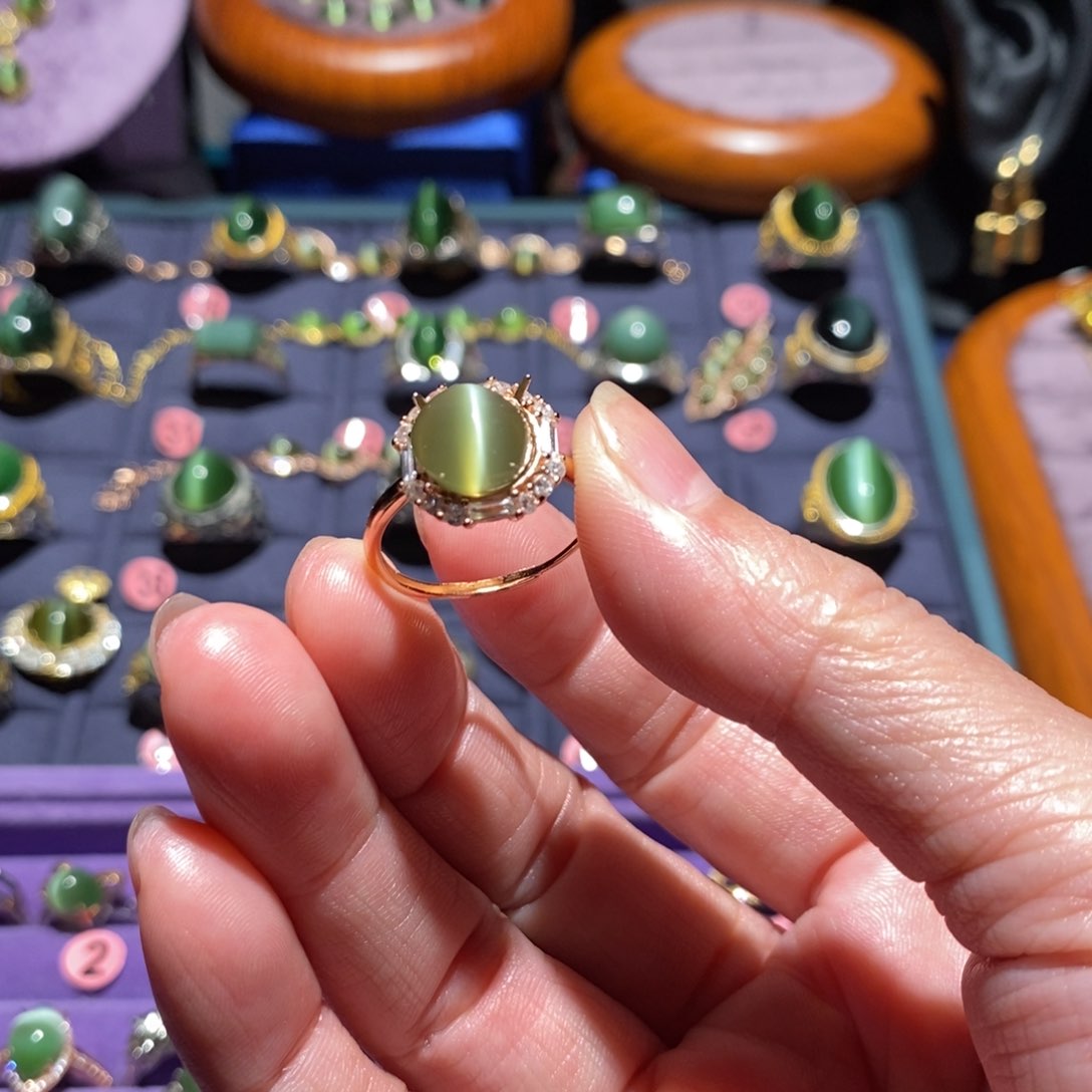 和田玉（碧玉）戒指银S925镶嵌水*