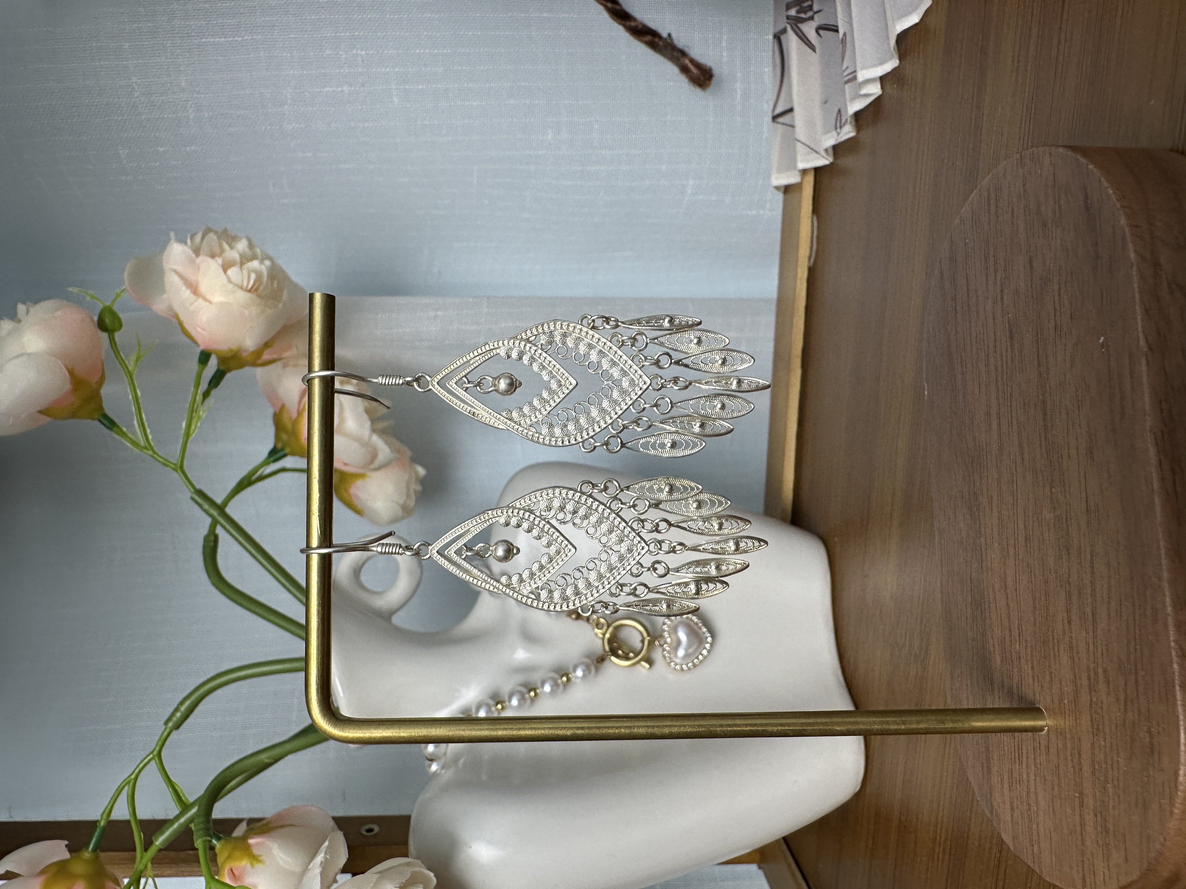 足银耳饰 足银999 民族风孔雀铃铛流苏耳坠 镂空气质足银耳饰