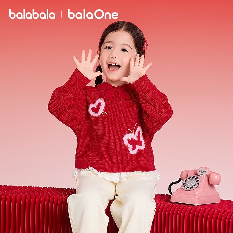 【balaOne】巴拉巴拉童装女童毛衫春装2026新款假两件提花针织衫萌