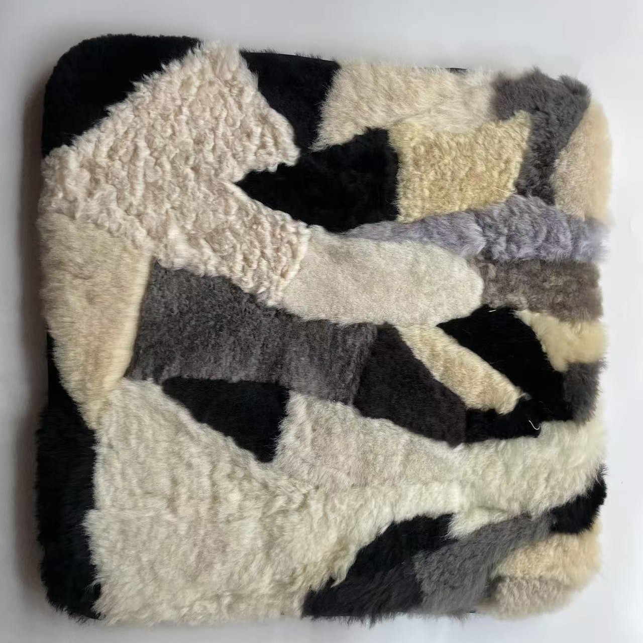 羊皮皮毛一体汽车椅子坐垫真皮真毛45/45【七彩拼接颜色随机】