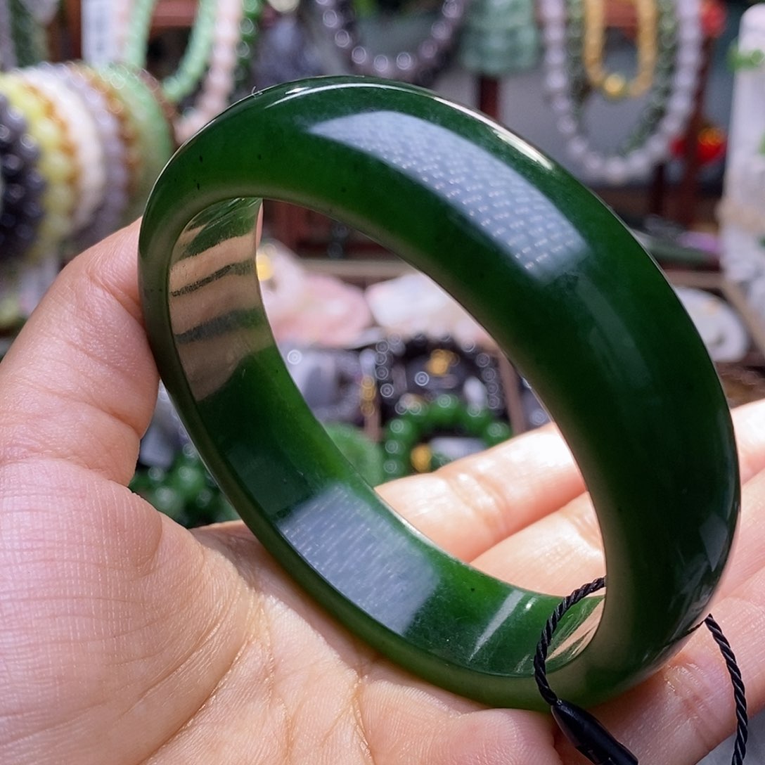 和田玉清货价老坑料碧玉宽版手镯60.7未镶嵌我**恒