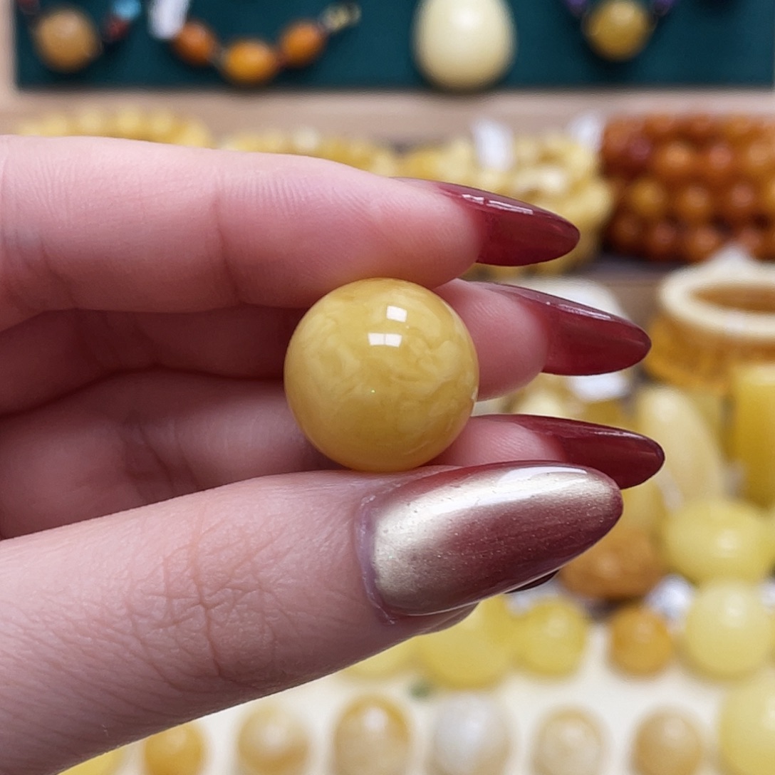 蜜蜡未镶嵌珠宝奇石17.1mm妖花圆珠 瑕