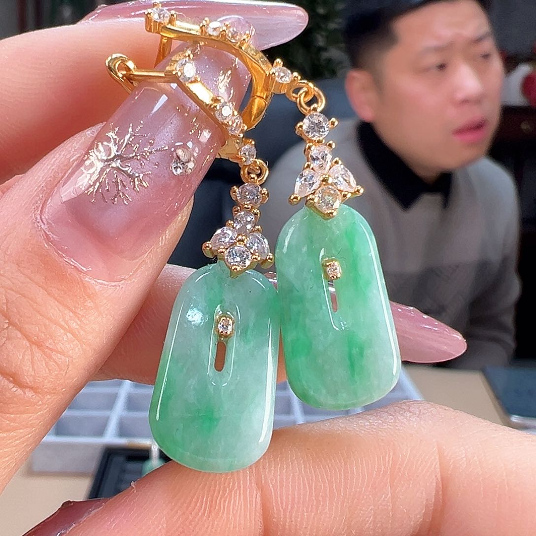 翡翠耳饰银S925镶嵌耳环13