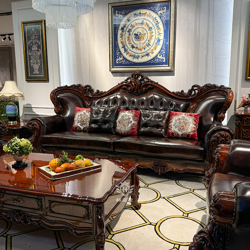 2025欧式全实木真皮沙发别墅雕花奢华豪宅新款品牌高端全屋家具
