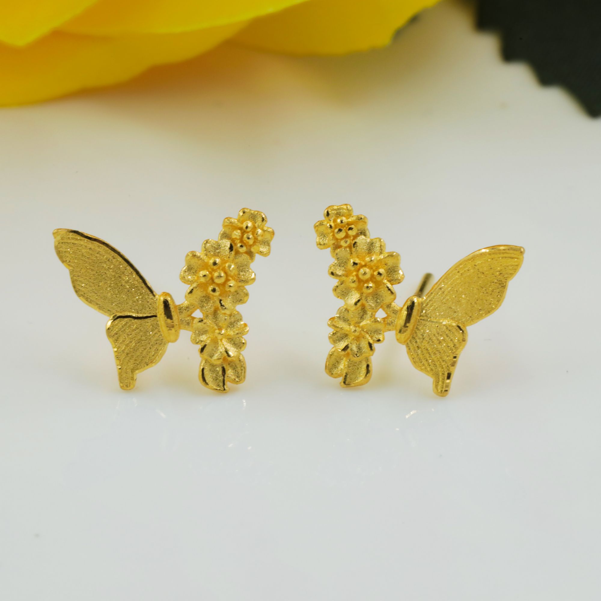 IBELOVE 足金999 蝶恋花黄金耳钉/2.25/AFE-3-精3