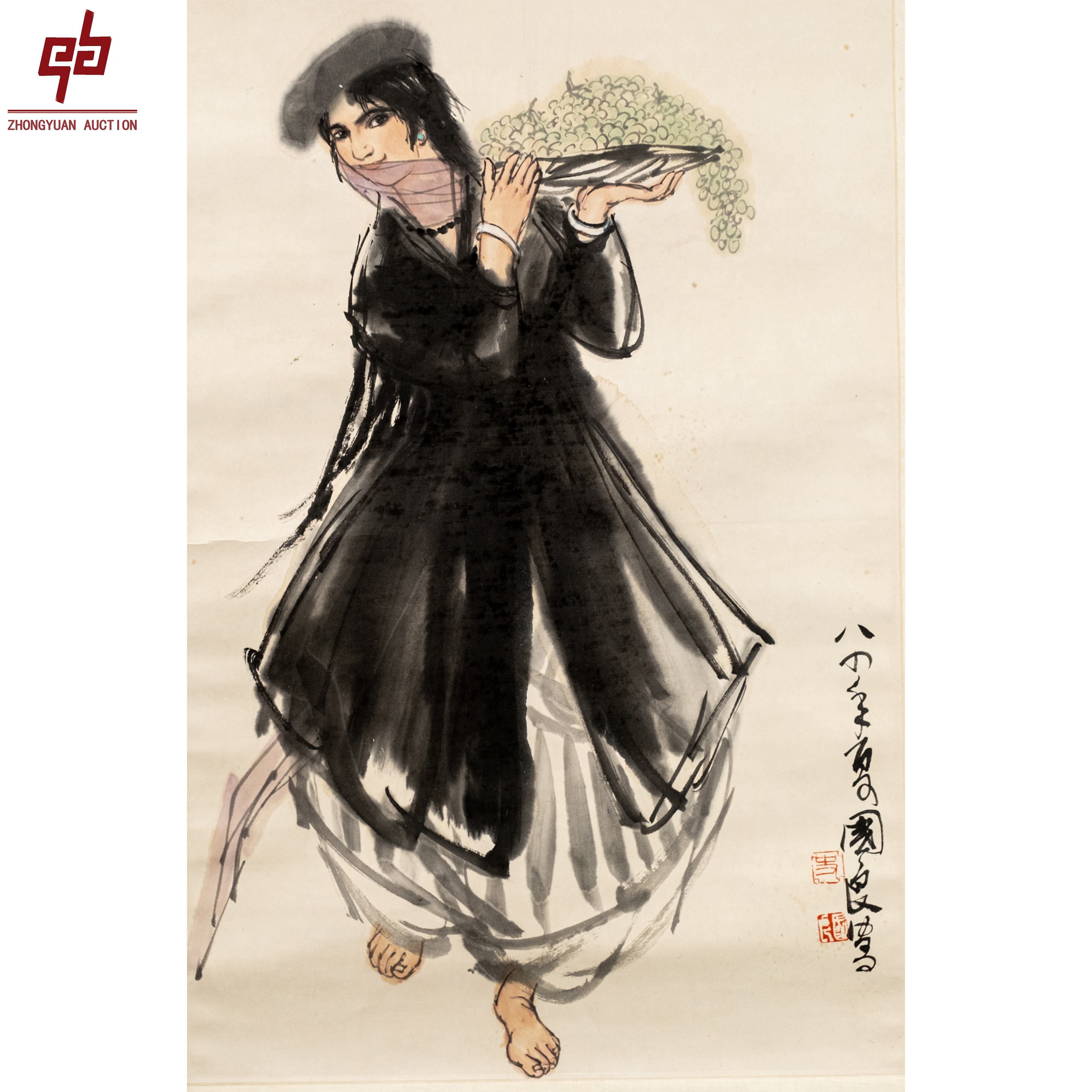 "lot7282 史国良 人物 轴 45cm*68cm约2.8平尺"