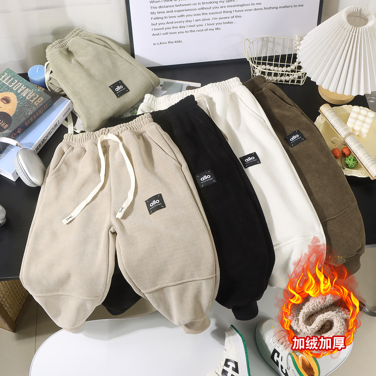 儿童加绒加厚休闲欧棉绒运动裤中大童休闲保暖裤男童百搭加绒裤