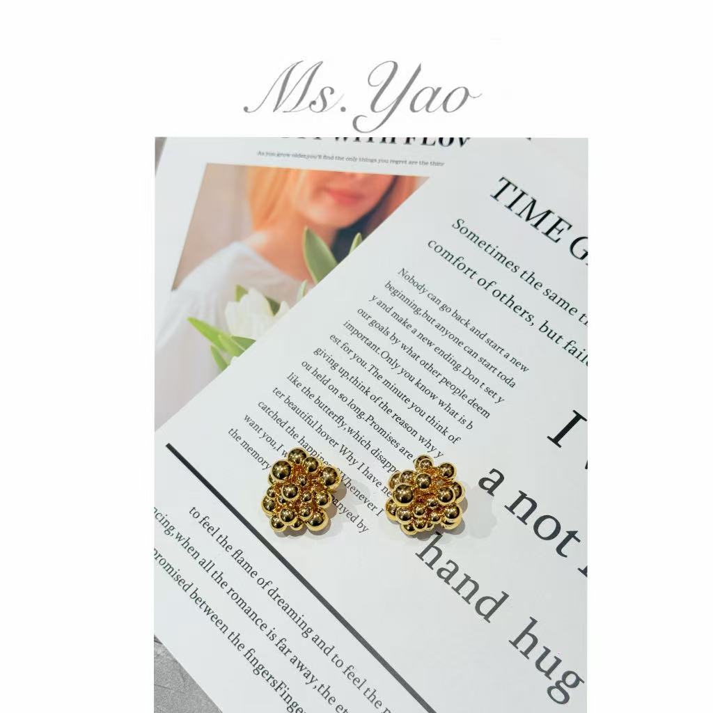 钛钢耳饰 Ms·Yao【金葡萄】金属串珠耳环女高级感耳钉气质圆球耳饰