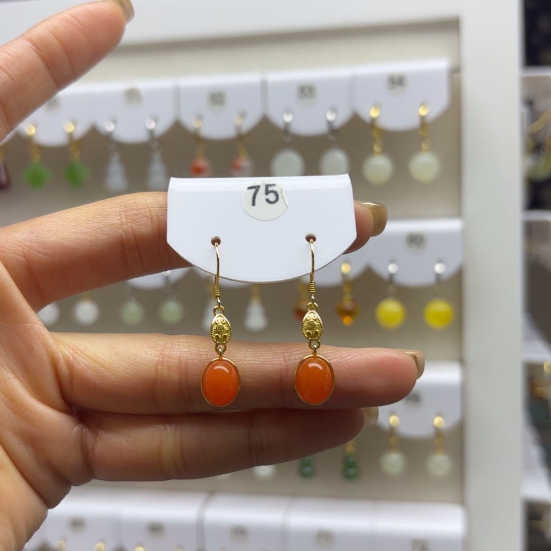 南红玛瑙银S925镶嵌耳饰