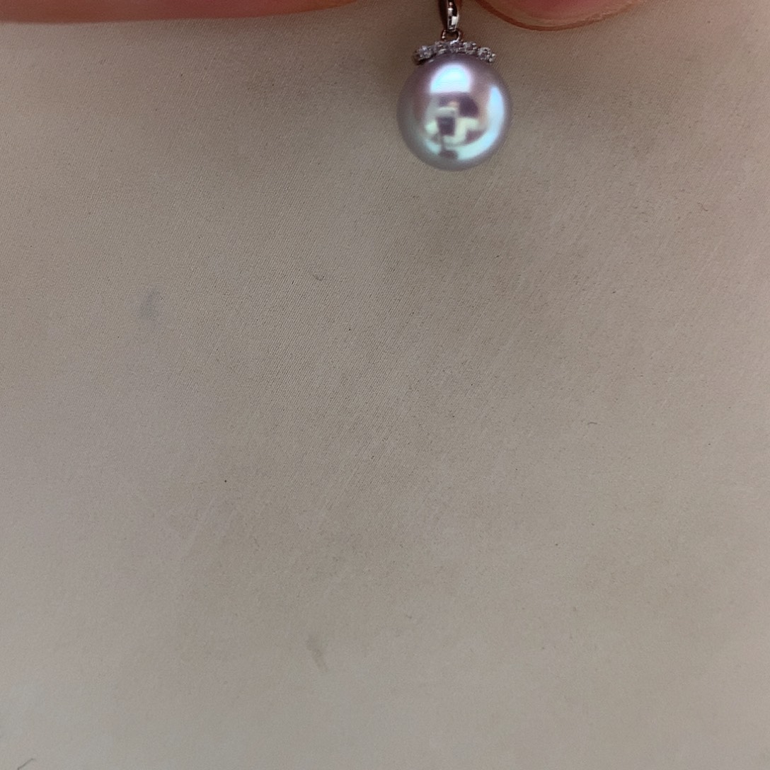 18K金镶嵌吊坠(赠链)海水珍珠8.5-9mm 睫毛