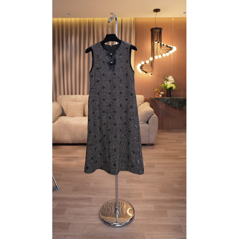 时尚小香风无袖烫钻连衣裙百搭款女装10