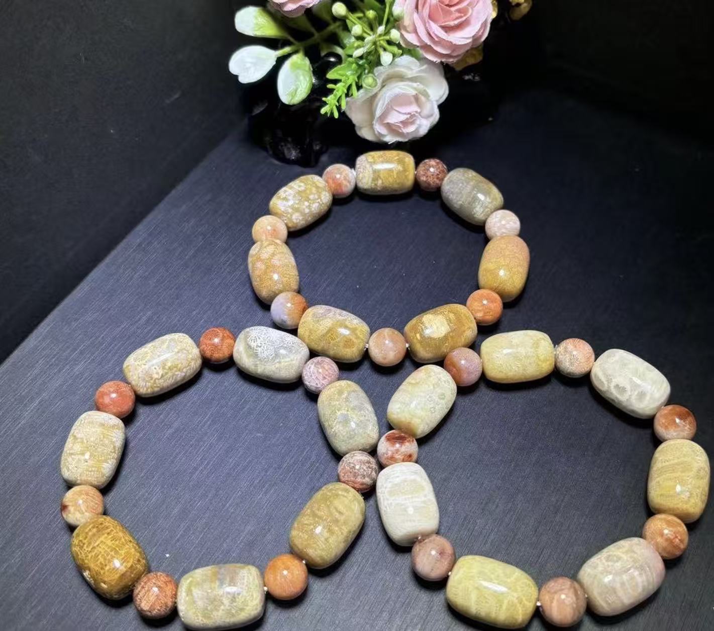 C3687-硅化玉桶珠手串/多样性发货只发一件