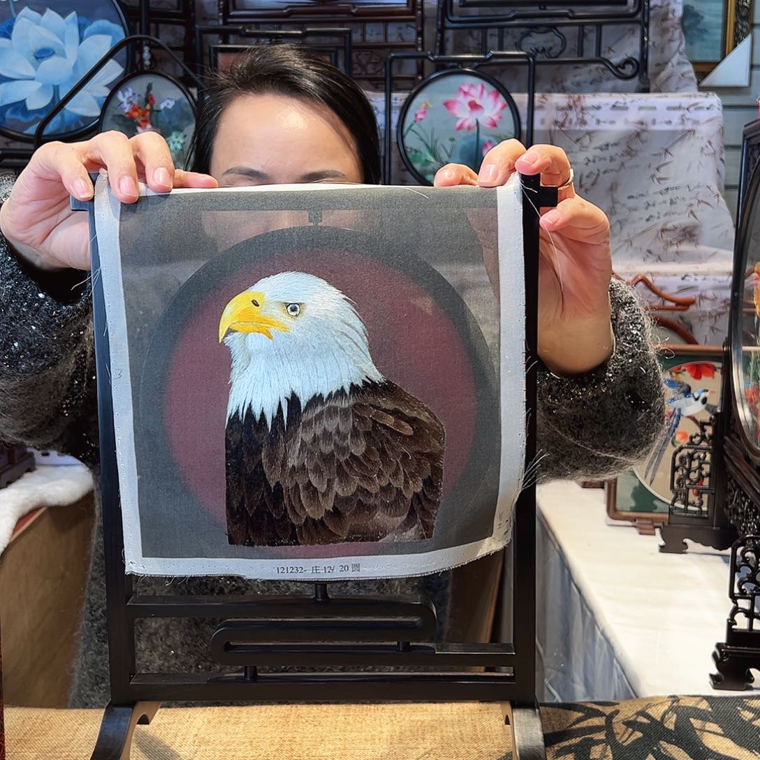 织绣苏绣摆台檀木手工双面