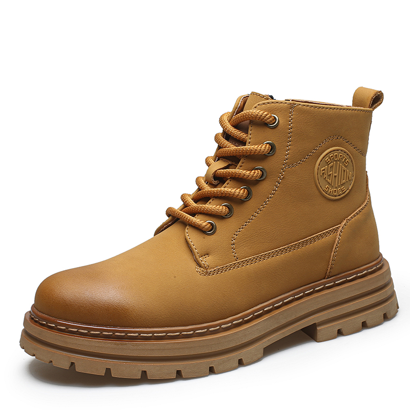 骆斑步马丁靴男高帮新款英伦风靴子中帮男士时尚厚底工装大黄靴男