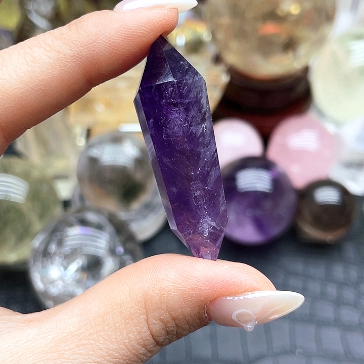 珠宝半成品未镶嵌水晶24紫水双尖带指纹