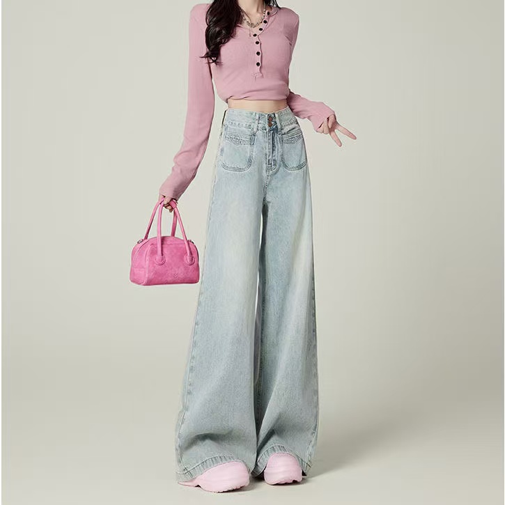 乔子（珠） 美式复古牛仔裤女新款高腰设计百搭