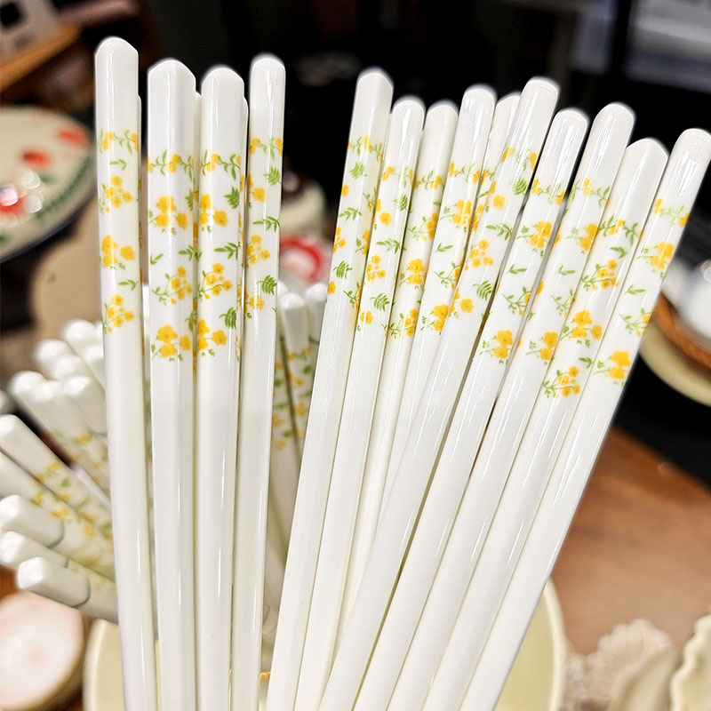 ins田园风 琉璃花陶瓷筷子防滑防潮耐高温易清洗筷子10双装