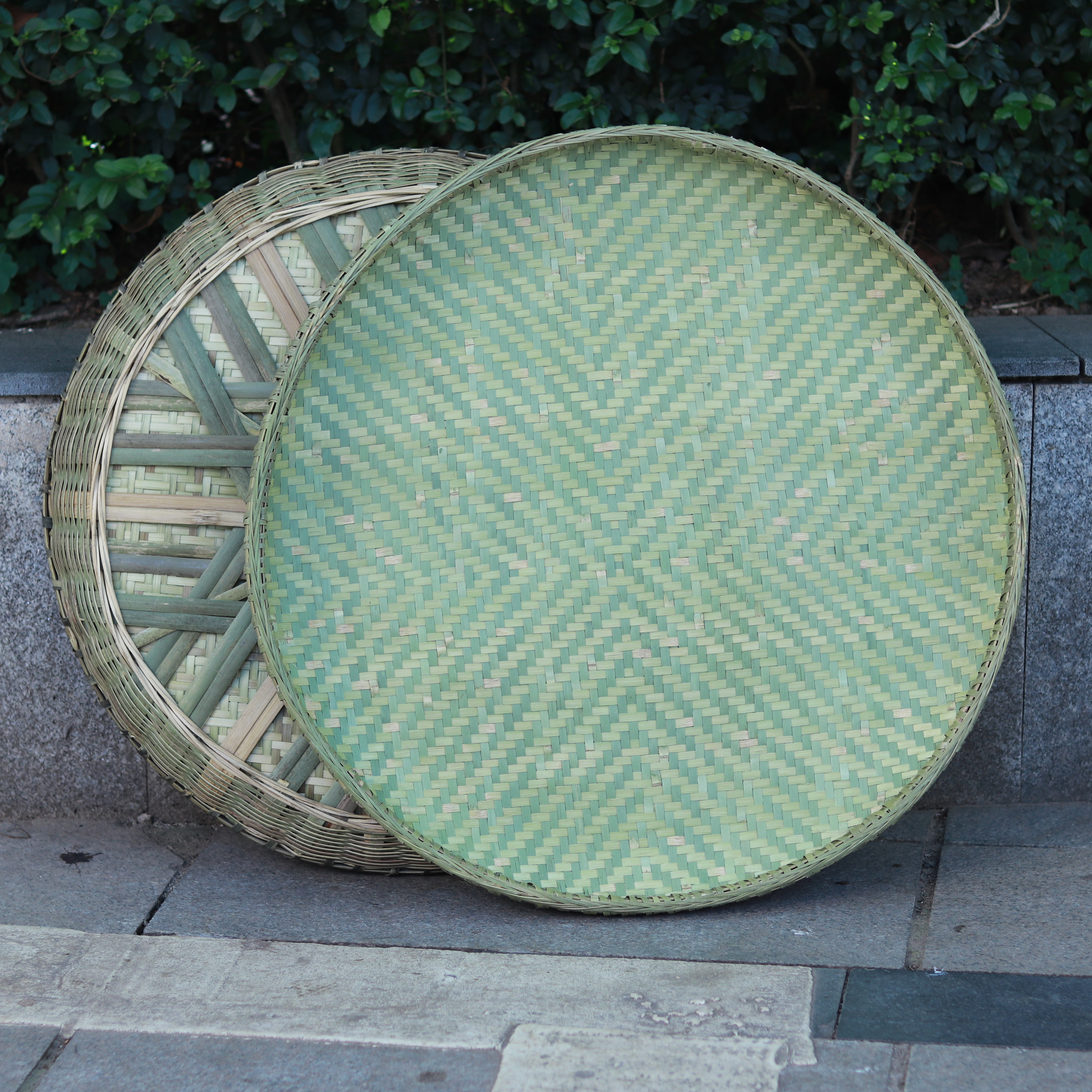 直径60cm花纹簸箕晾晒粮食圆形靑篾锁边农村家用器具簸箕