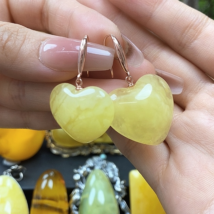 琥珀耳饰银S925镶嵌耳环