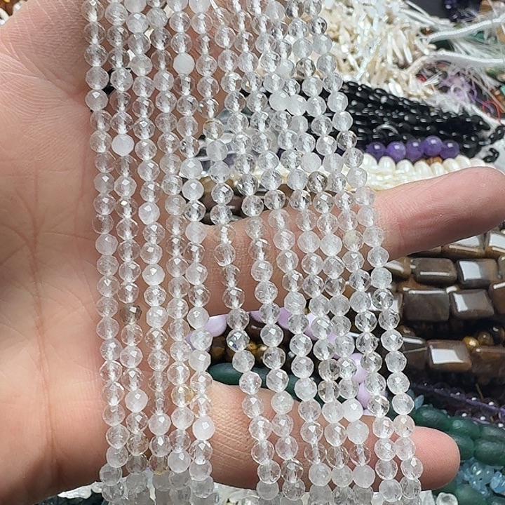 玛瑙/玉髓未镶嵌珠宝半成品一条4mm切面白水晶