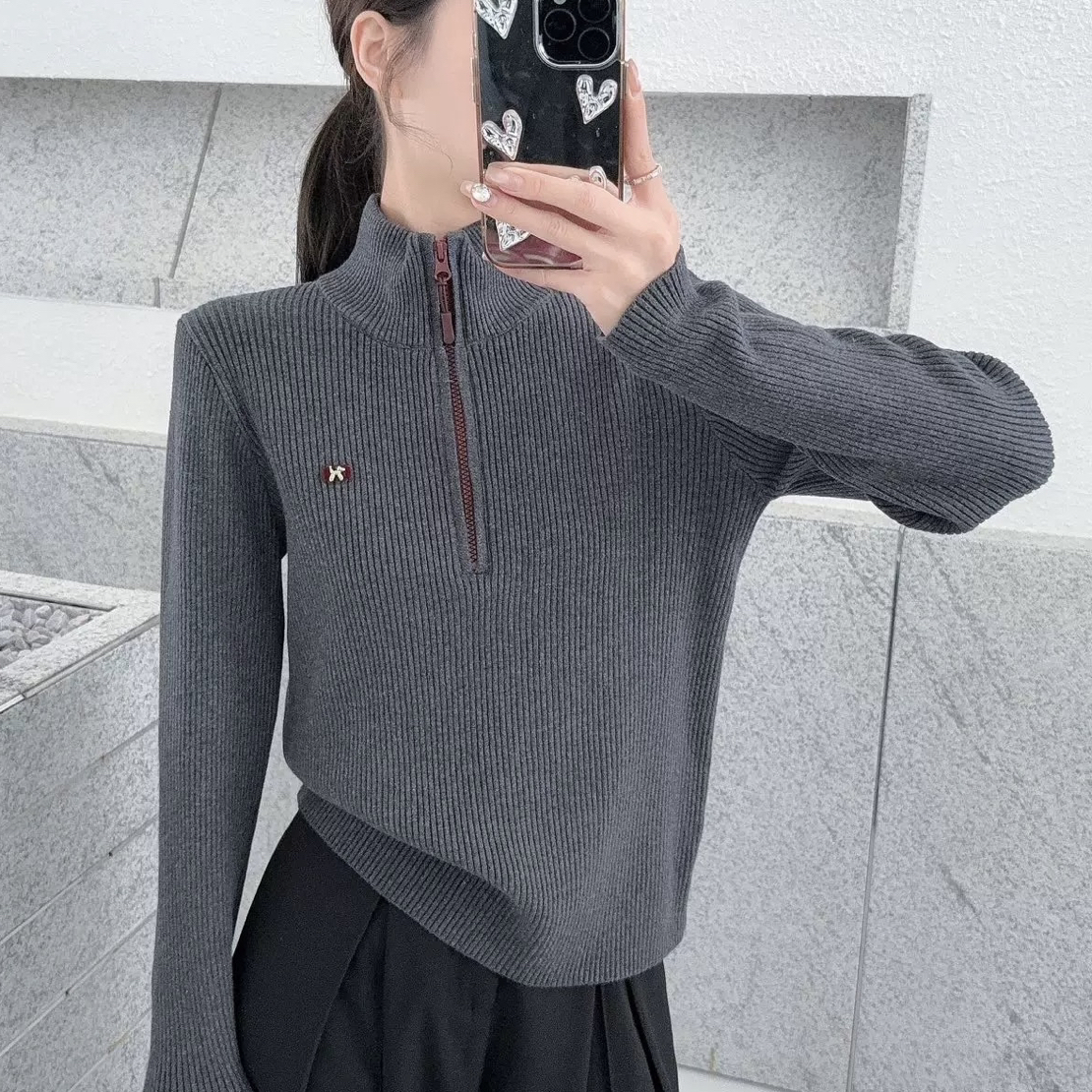260 法式半拉链撞色气质百搭毛衣上衣