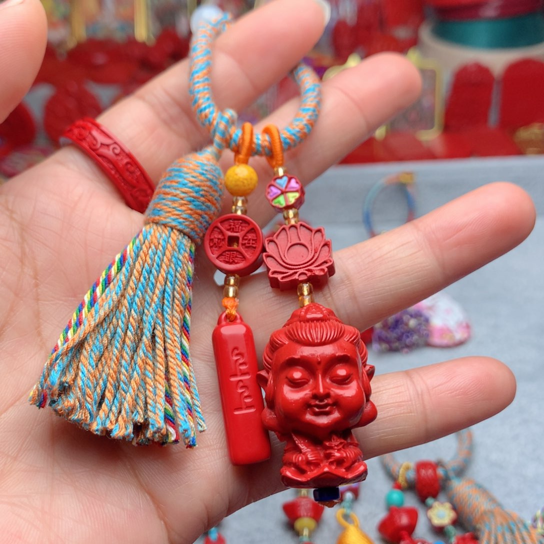 天然辰砂工艺品朱砂钥匙扣包包挂