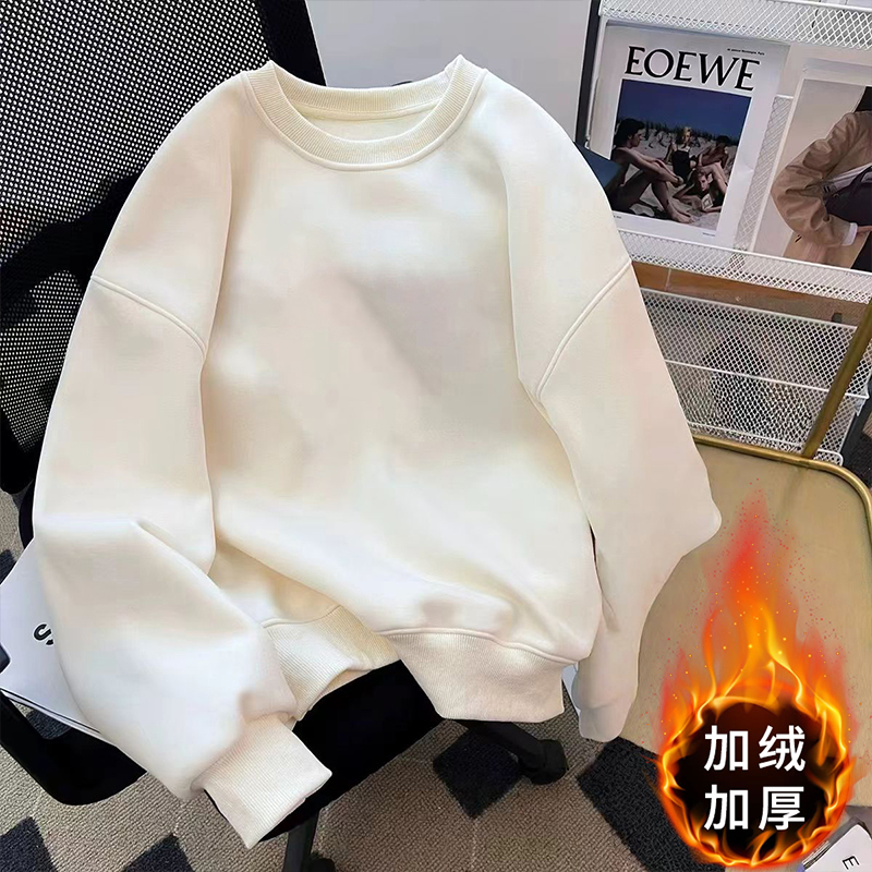 加绒卫衣女2025秋冬季圆领宽松爆款情侣装内搭打底衫韩版糖果色女