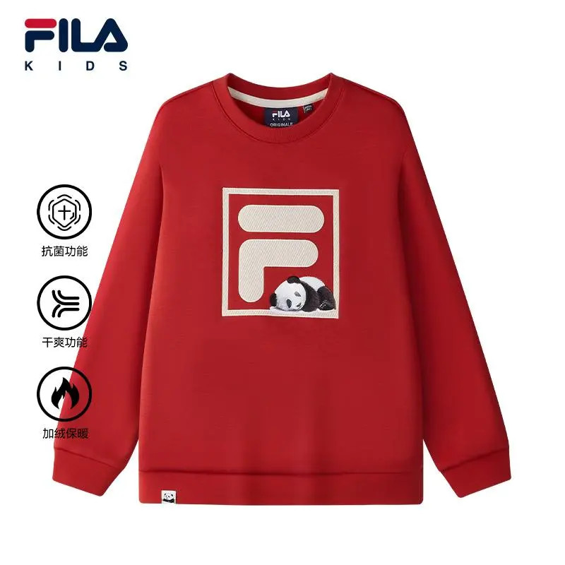 FILA斐乐儿童秋冬新款时尚针织加绒套头熊猫卫衣长袖K52B544203P