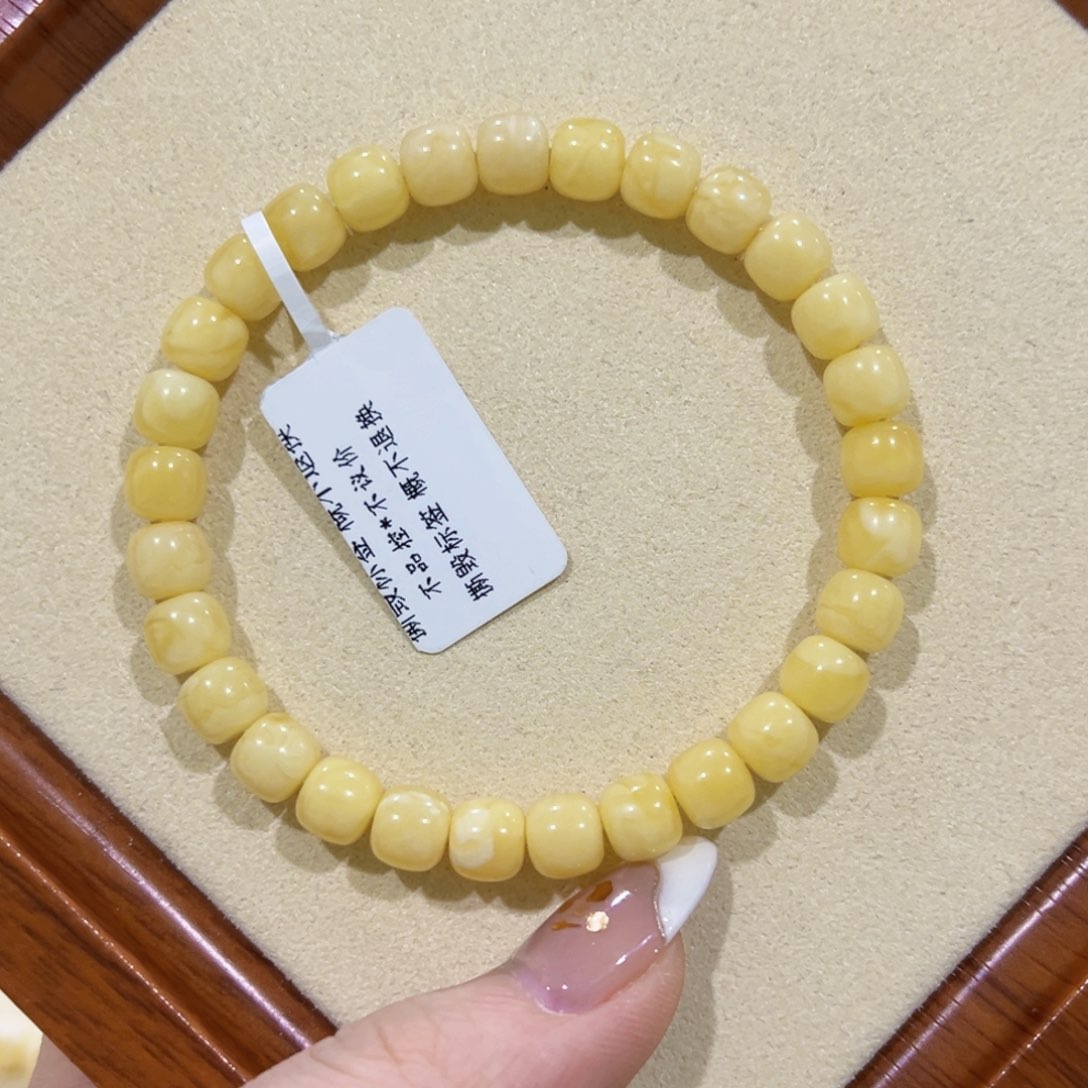 蜜蜡手链未镶嵌7m浓蜡黄白花