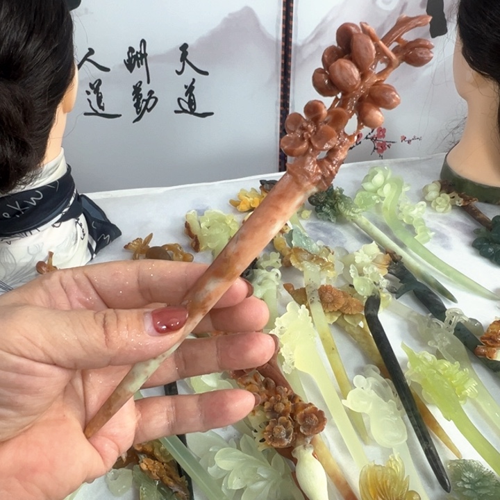 定制蛇纹石玉毛货发饰