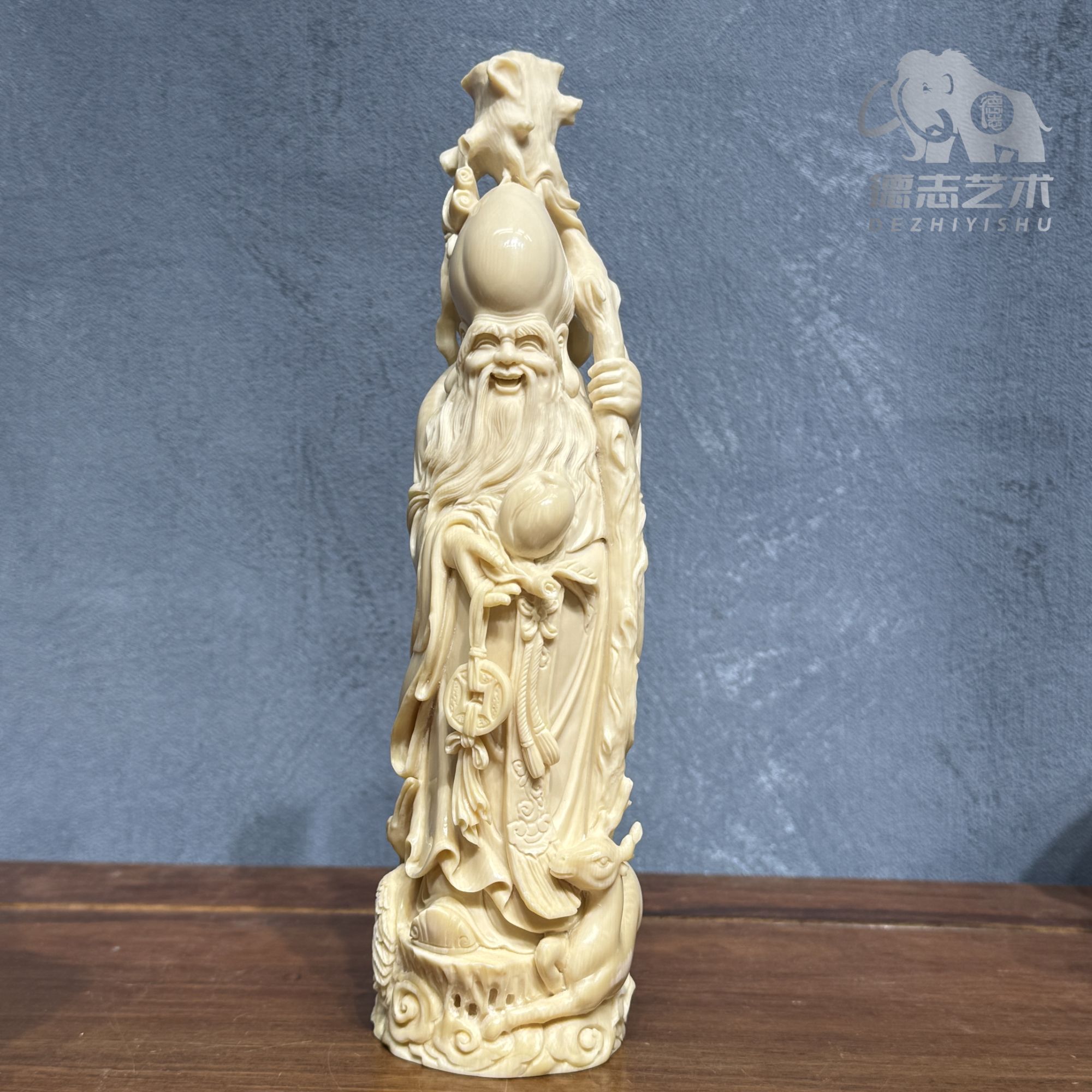 DEZHI/德志【寿星】万寿无疆猛犸牙摆件大师精工手雕收藏精品